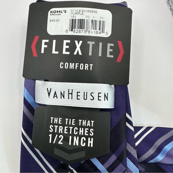 Van Heusen 100% Silk FLEXTIE Neck tie NWT NEW Purple Plaid Classic Work Career - Picture 4 of 13